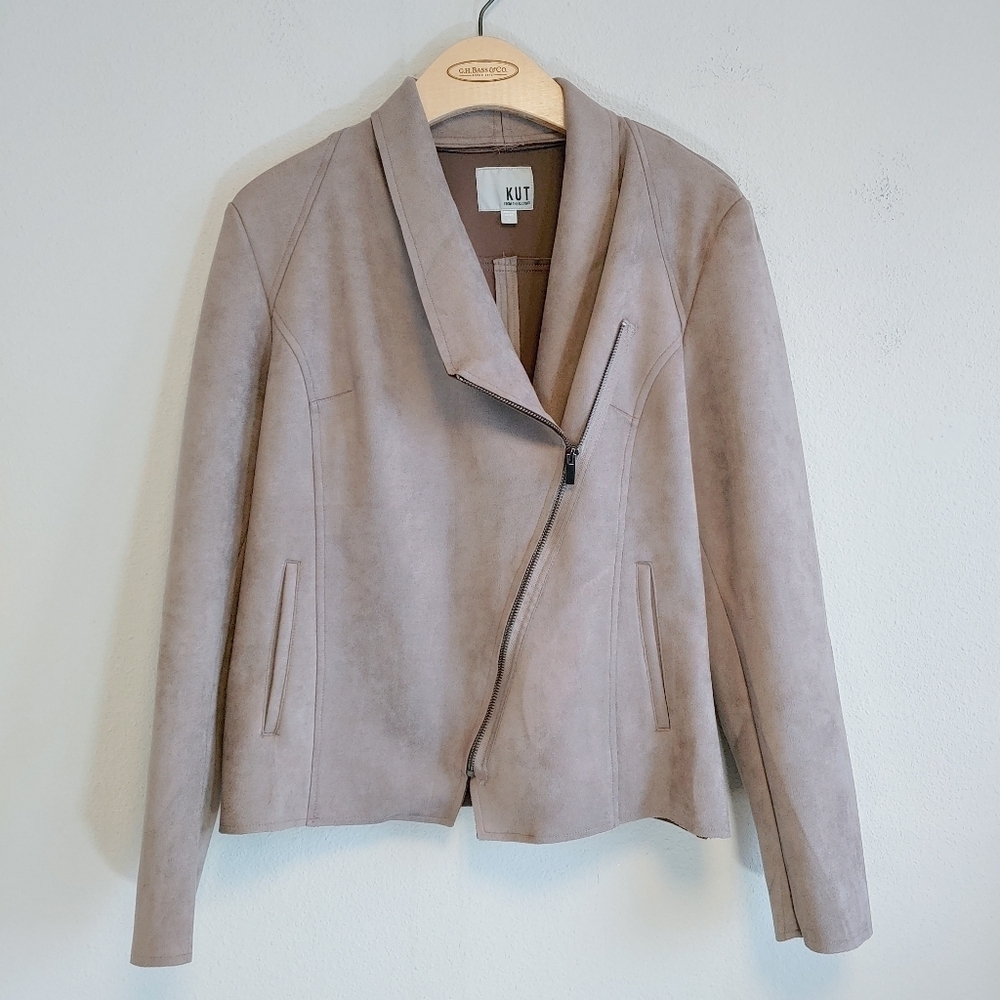 Kut From The Kloth Women's Carina Taupe Faux Suede Moto Jacket Sz L